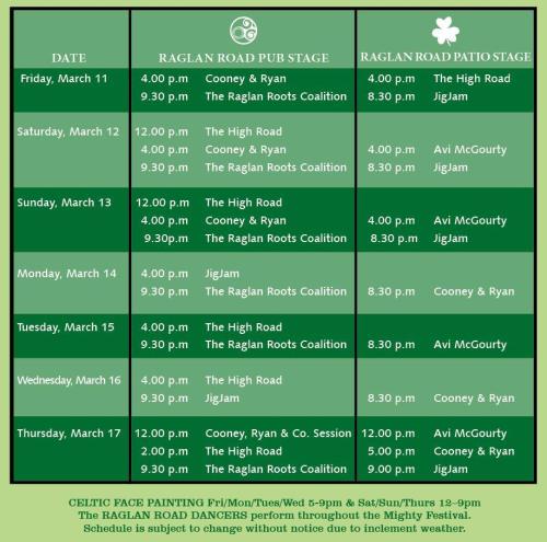 Schedule Courtesy of RaglanRoad.com