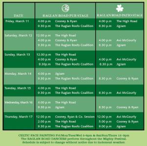 Schedule Courtesy of RaglanRoad.com